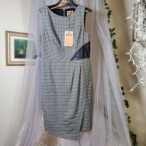 NUE by Shani Houndstooth Career Midi Dress Size 10 Faux Wrap Shapewear NWT $250